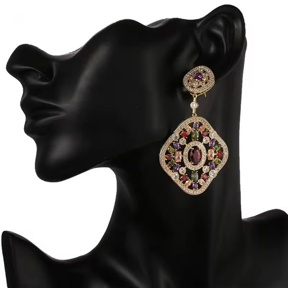 Anthropologie Jewelry - Gold and Purple Statement Earrings